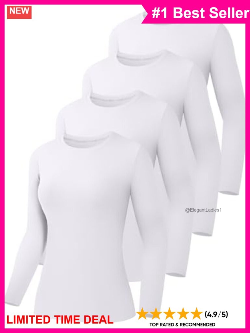Women's Long Sleeve Crew Neck Fitted Compression Shirt 4 Pack
